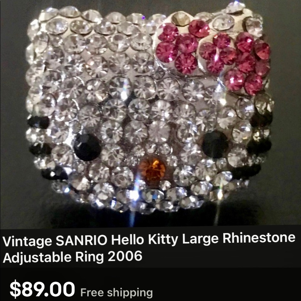 Vintage SANRIO HELLO KITTY **RARE** Statement Rhinestone Adjustable Ring